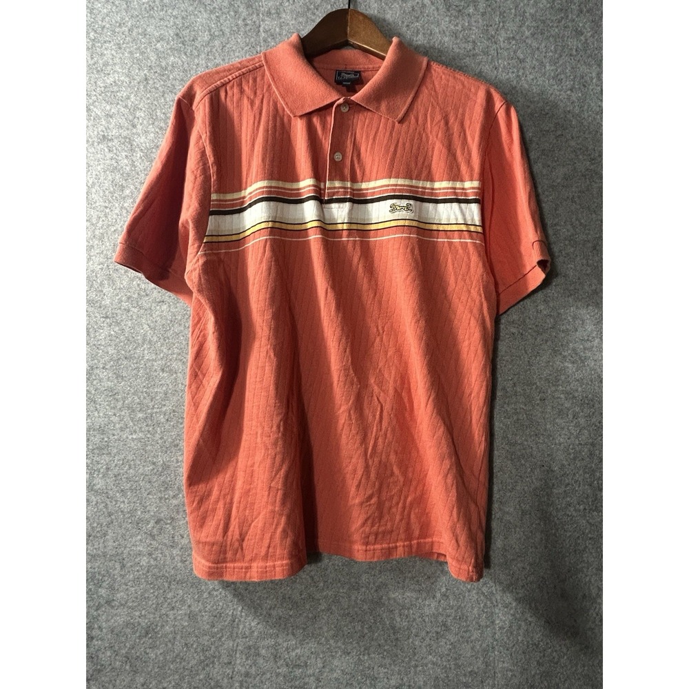 Vintage Le Tigre Polo Shirt L Orange Striped Classic Tiger Logo Y2K Made Taiwan